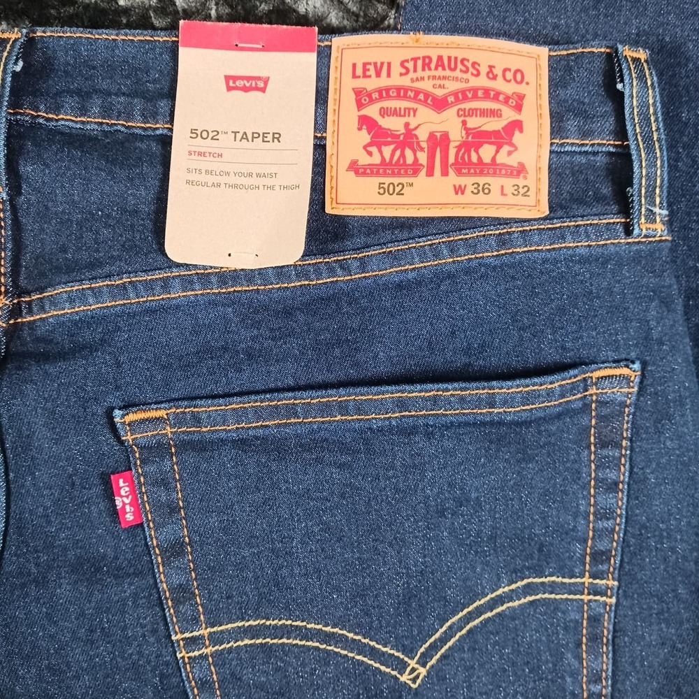 Levi's 502 Taper Fit Jeans Men's Stretch Dark Blue Denim Size 36x32